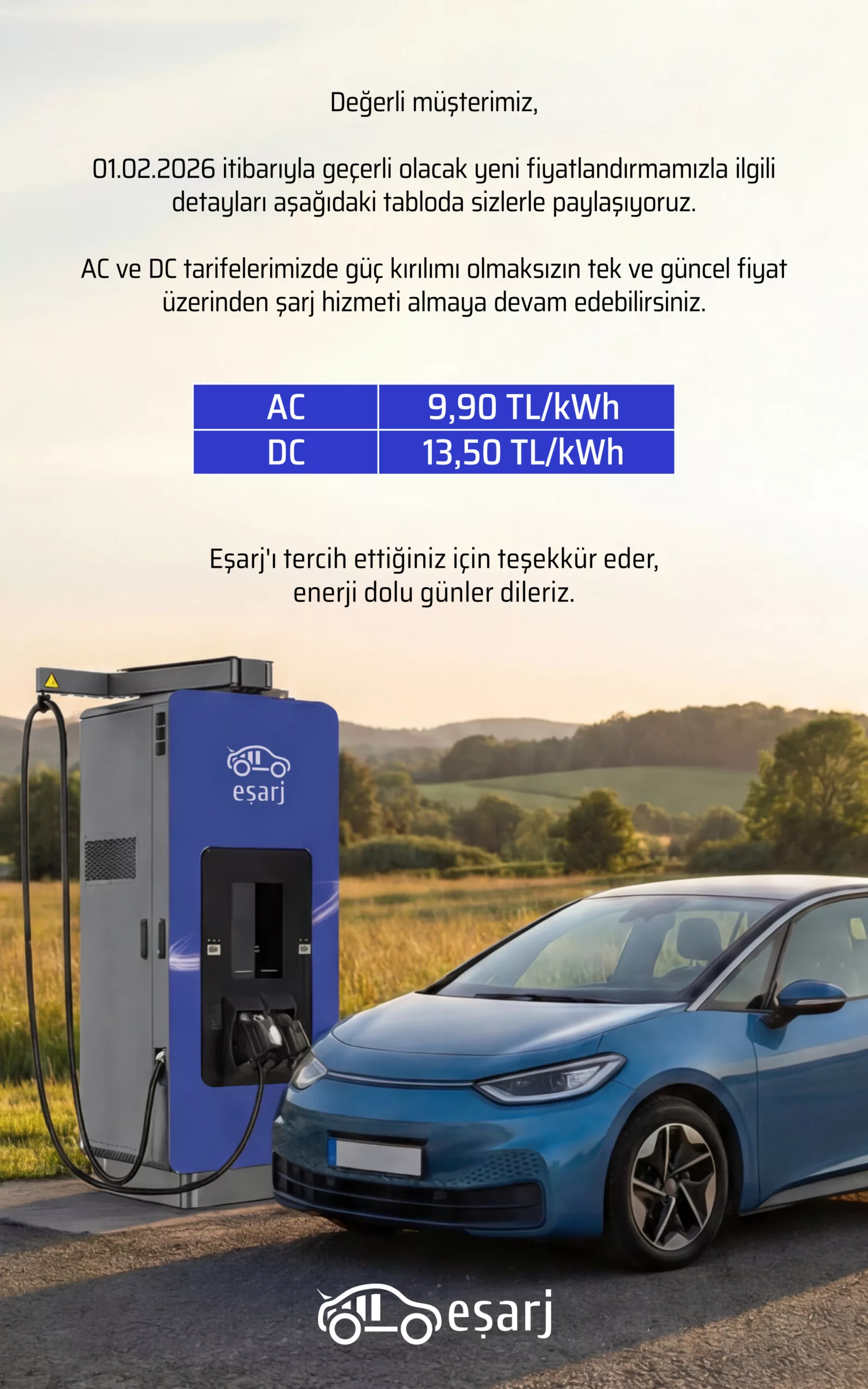 Eşarj, elektrikli araç şarj fiyatları