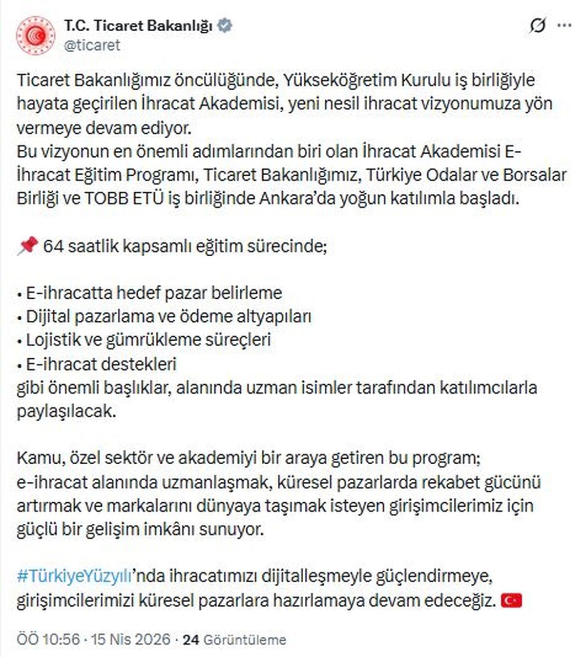 E-İhracat Eğitim Programı Ankara’da Başladı